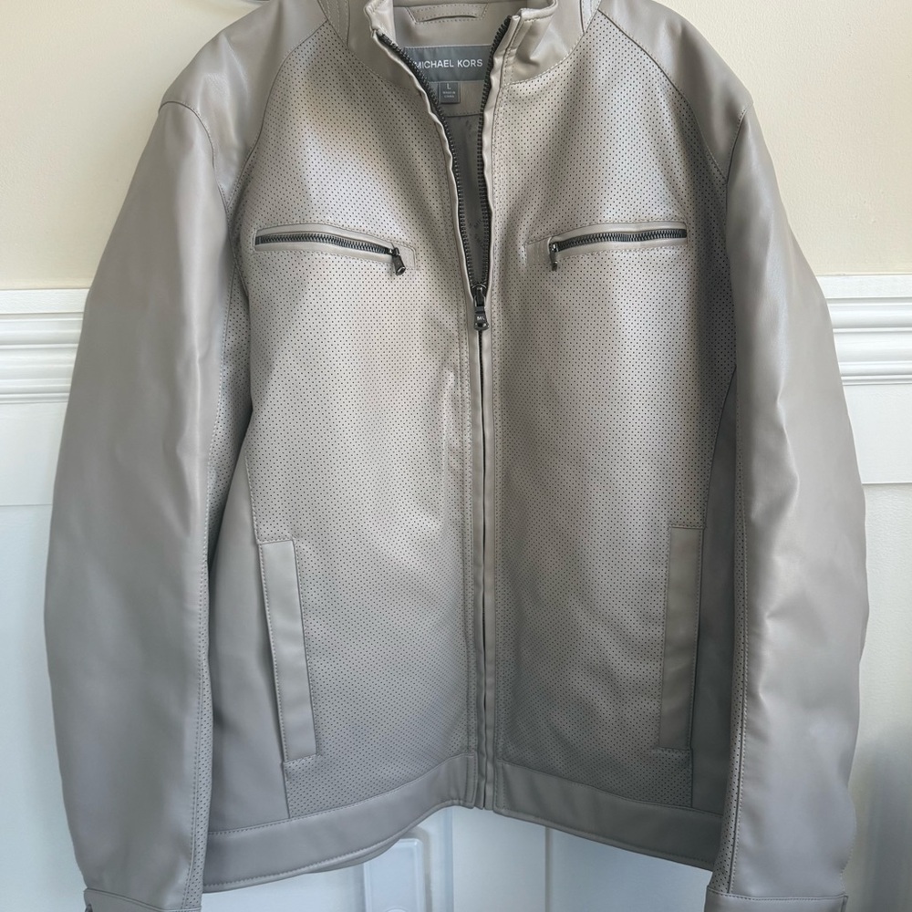 NWT Michael Kors Men's Perforated Faux Leather Moto Jacket, Created for Macy's
